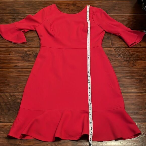 White House Black House Red Bell Sleeve Ruffle Hem Dress Feminine Contemporary - Picture 7 of 13